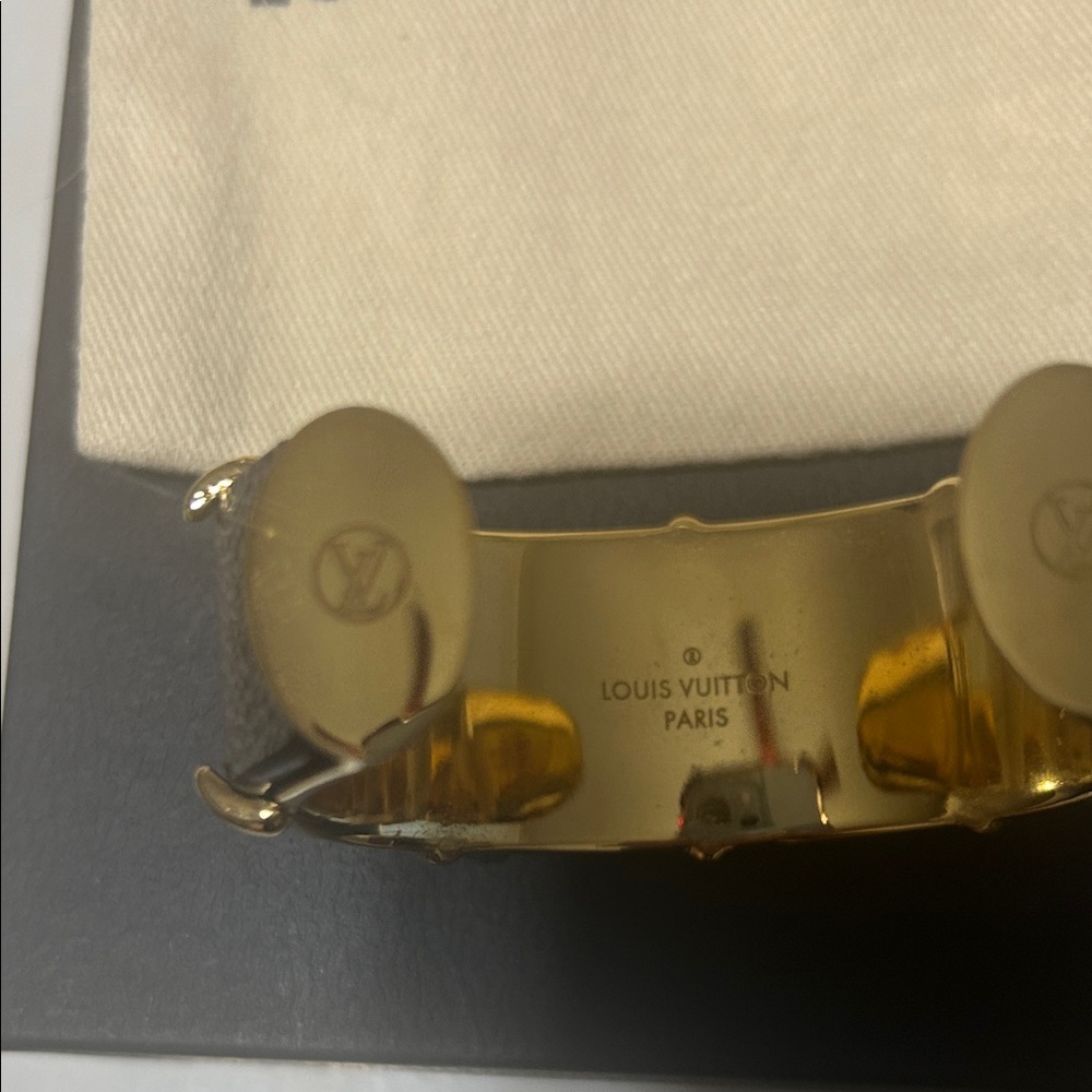 Louis Vuitton Brown Monogram Resin Cuff with Gold Accents - Picture 3 of 8